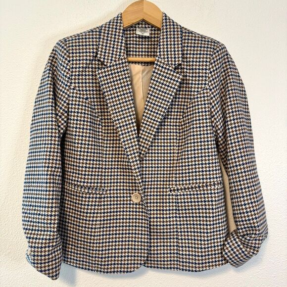 Vintage Blair Houndstooth Multicolor Blazer Size 6 Petite - Picture 2 of 9